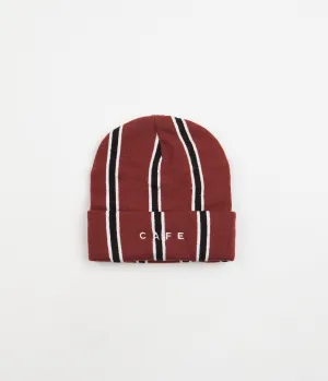 Skateboard Cafe Vertical Stripe Beanie - Burgundy / Black / White