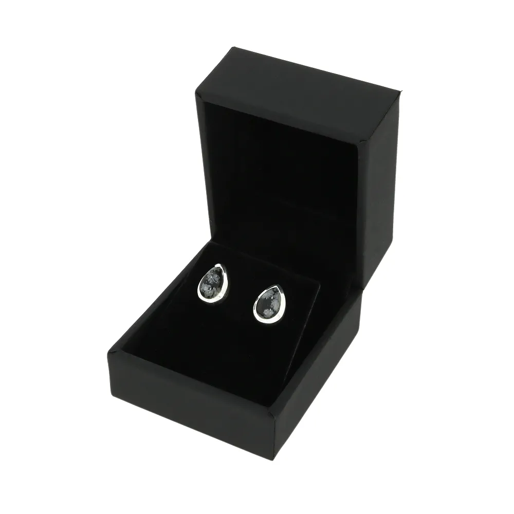 Snowflake Obsidian Sterling Silver Teardrop Stud Earrings