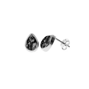 Snowflake Obsidian Sterling Silver Teardrop Stud Earrings