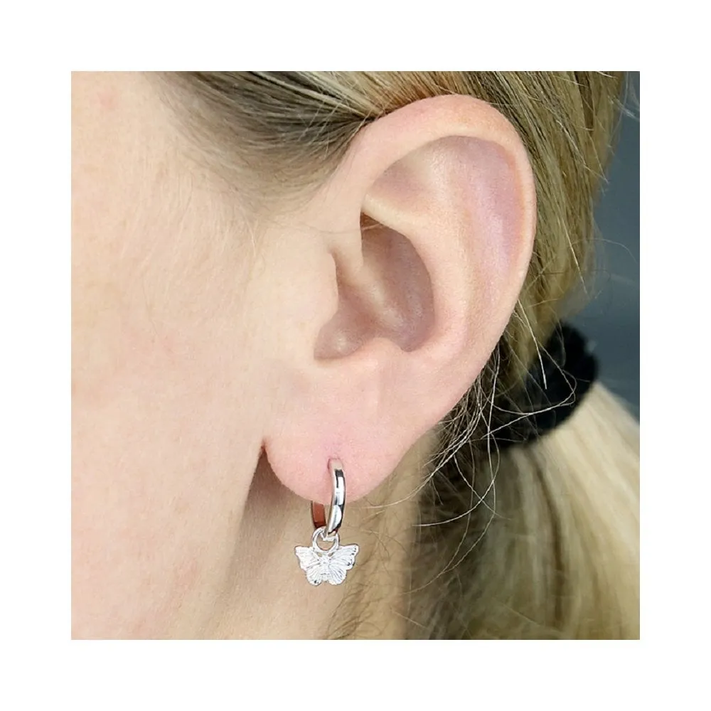 Sterling Silver Butterfly Charm Hoop Earrings