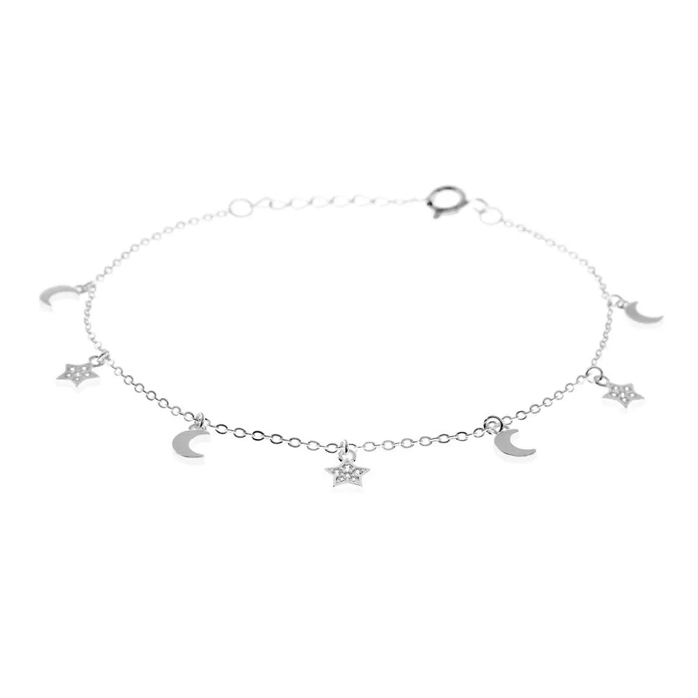 Sterling Silver Celestial Moon and Star Bracelet