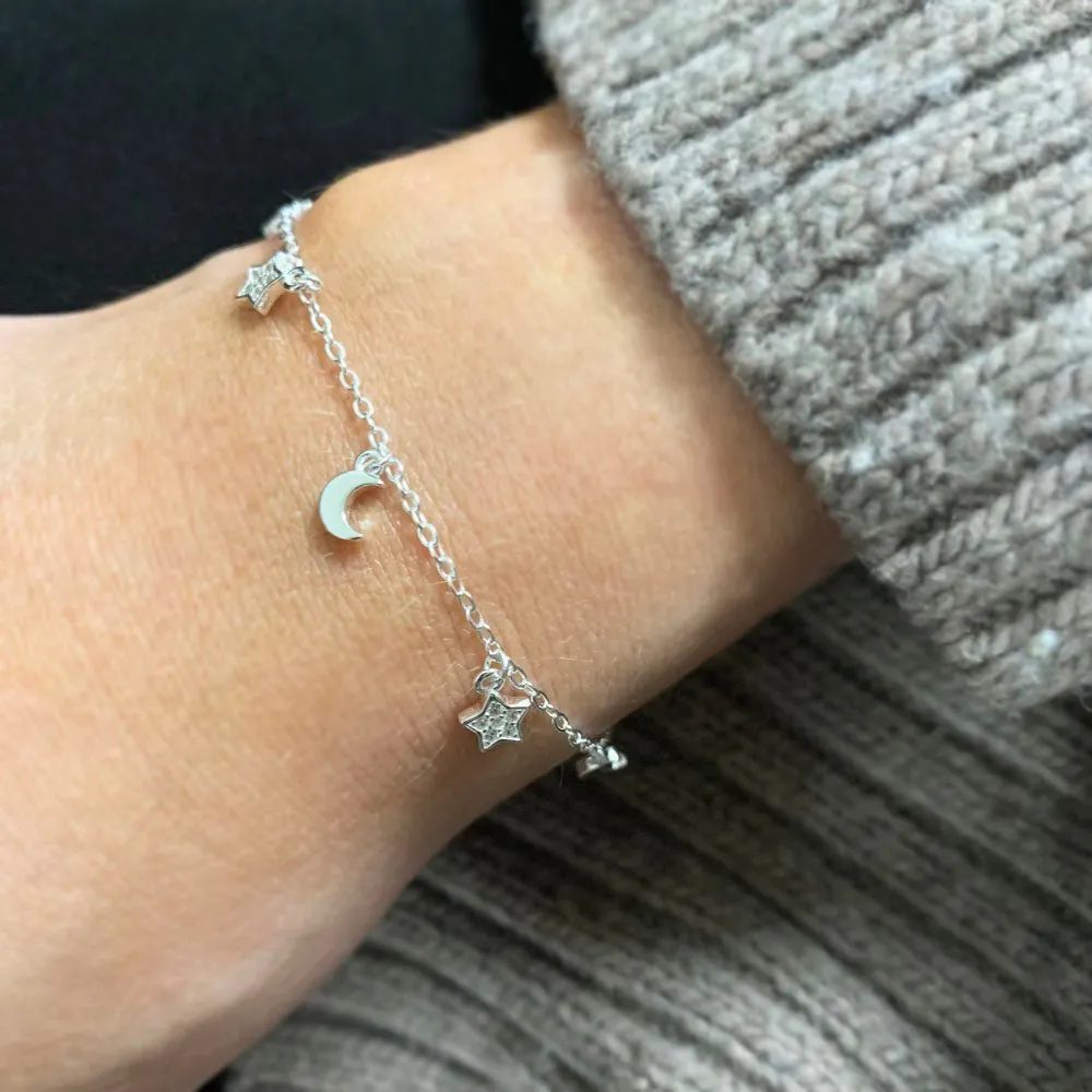 Sterling Silver Celestial Moon and Star Bracelet