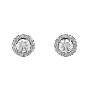 Sterling Silver Cubic Zirconia Halo Ladies Stud Earrings