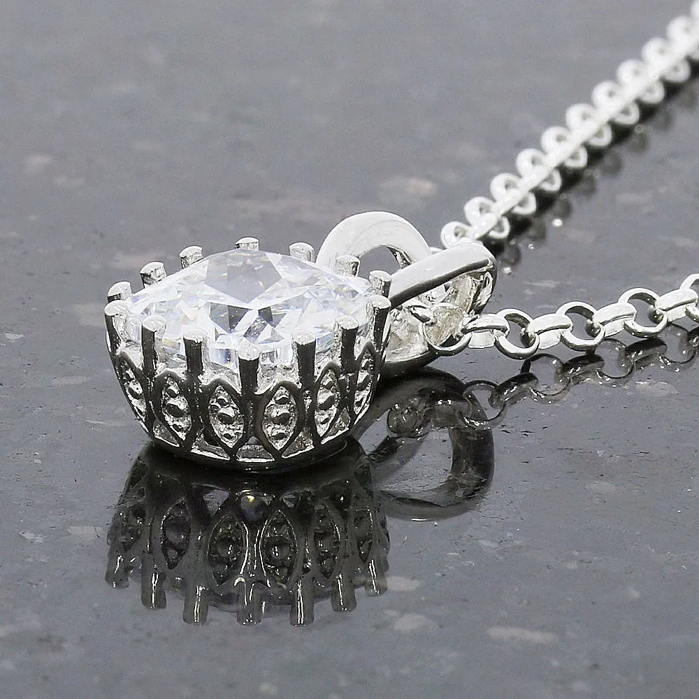 Sterling Silver Cubic Zirconia Square Pendant & Chain
