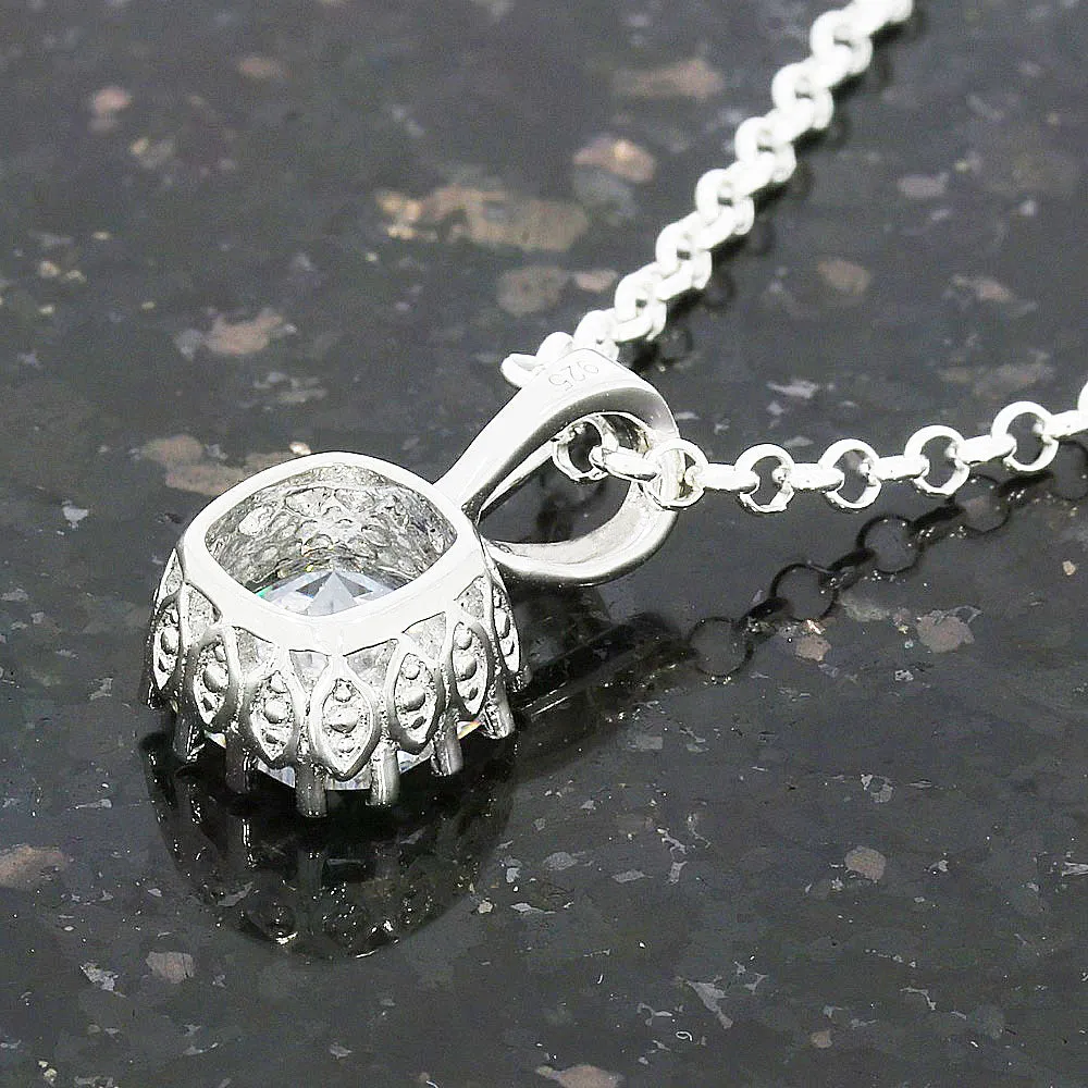 Sterling Silver Cubic Zirconia Square Pendant & Chain