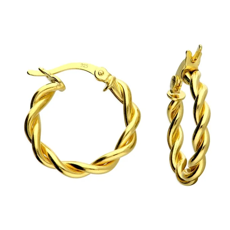 Sterling Silver Twist Hoop Earrings - Gold Plated (20mm)