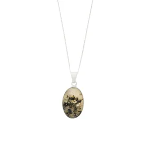 Tiger Agate Sterling Silver Small Oval Pendant and Chain