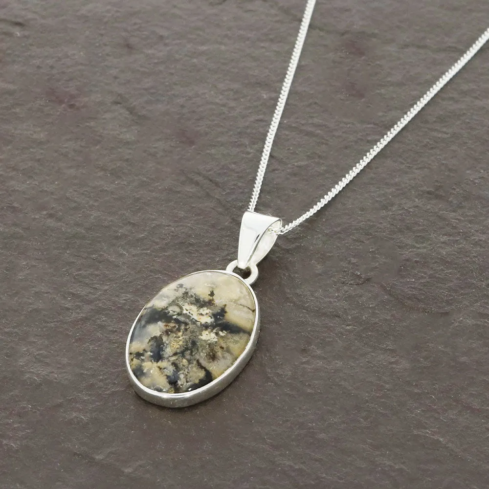 Tiger Agate Sterling Silver Small Oval Pendant and Chain