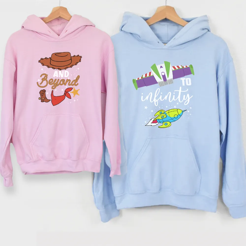 To Infinity & Beyond Matching Blue/ Pink Hoodies