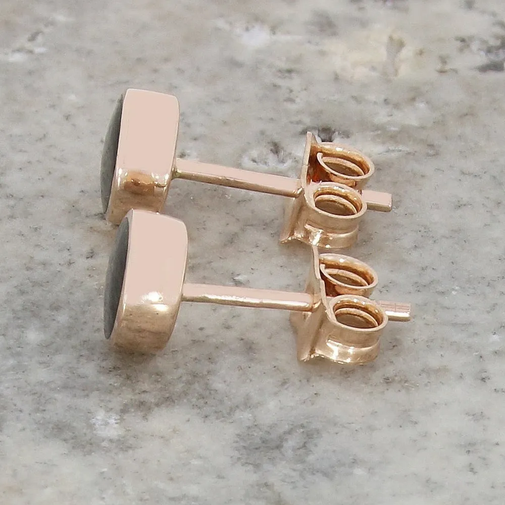 Whitby Jet 9ct Rose Gold Round Stud Earrings