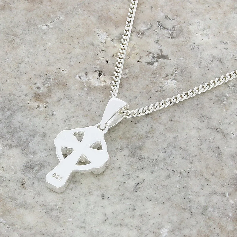 Whitby Jet Sterling Silver Celtic Cross Pendant and Chain